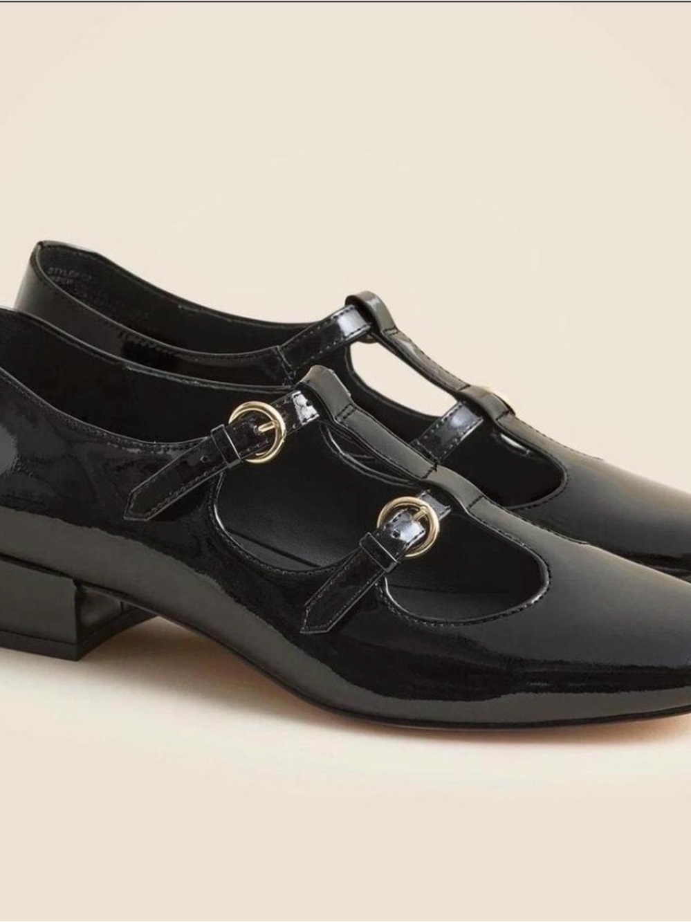Black Jcrew Teagan Patent T-Strap Low Heel Mary Jane Shoes